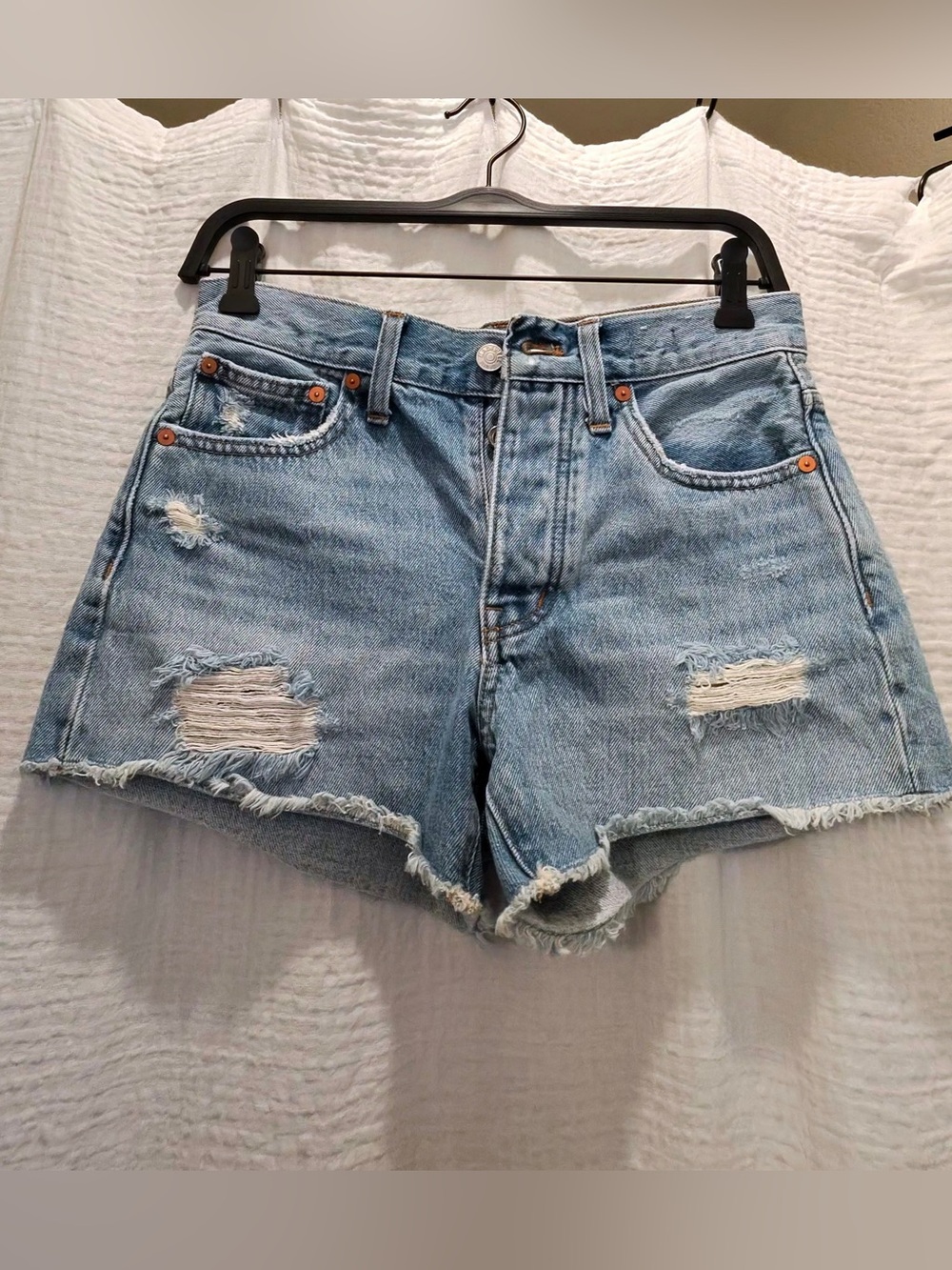 Madewell High Rise Distressed Cutoff Denim Shorts Button Fly